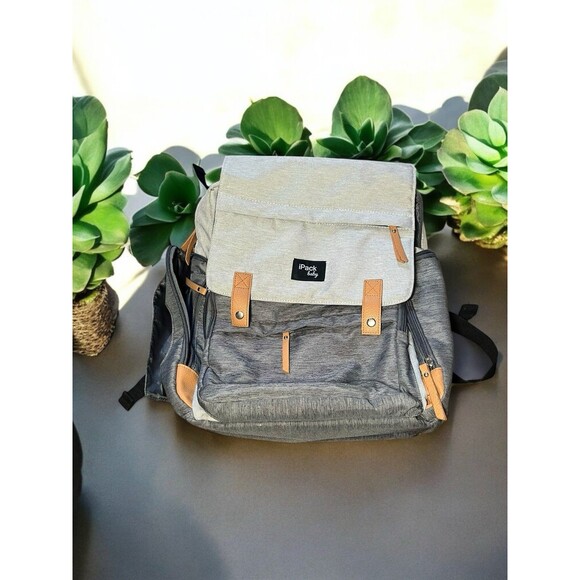 iPack Baby Diaper Backpack – Gray Two-Tone with Tan Accents - Picture 1 of 7